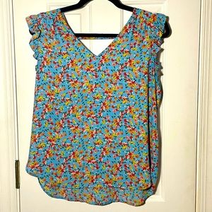 LOFT floral print sleeveless blouse with ruffle detail Size Small